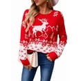 thumbnail image 2 of Tricot Col Rond Automne Hiver pour Femmes Géométrie Ethnique Animale Flocon de Neige Cropped Boho Rouge G, 2 of 10
