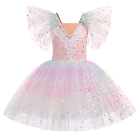 IBTOM CASTLE Kids Girls Ballet Dance Dress Velvet Spaghetti Straps Camisole Gymnastics Leotard Ballerina Dress up 8-10 Years Colorful