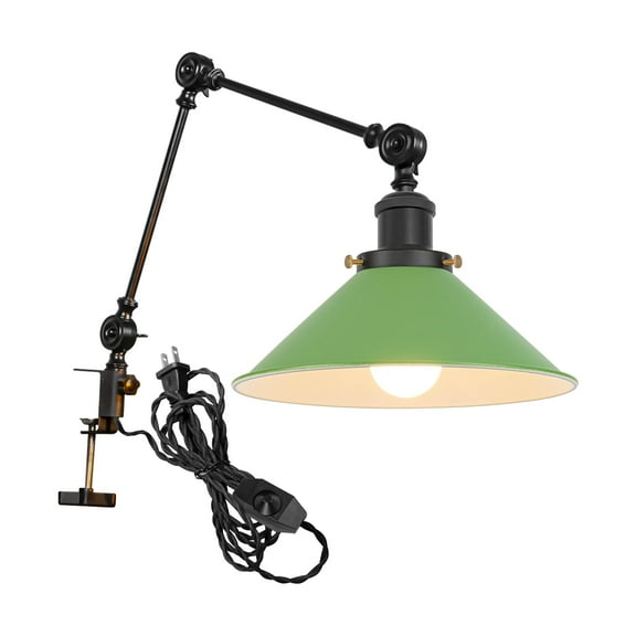 Kiven Dimmable Clip-on Desk Lamp, 1-Light Iron Modern clip on light with Flexible Swing Arm, 8.2FT Plug in Cord, Decorative Clamp Lamp for Bedside Bookshelf Cabinet E26 Sokcet,Green