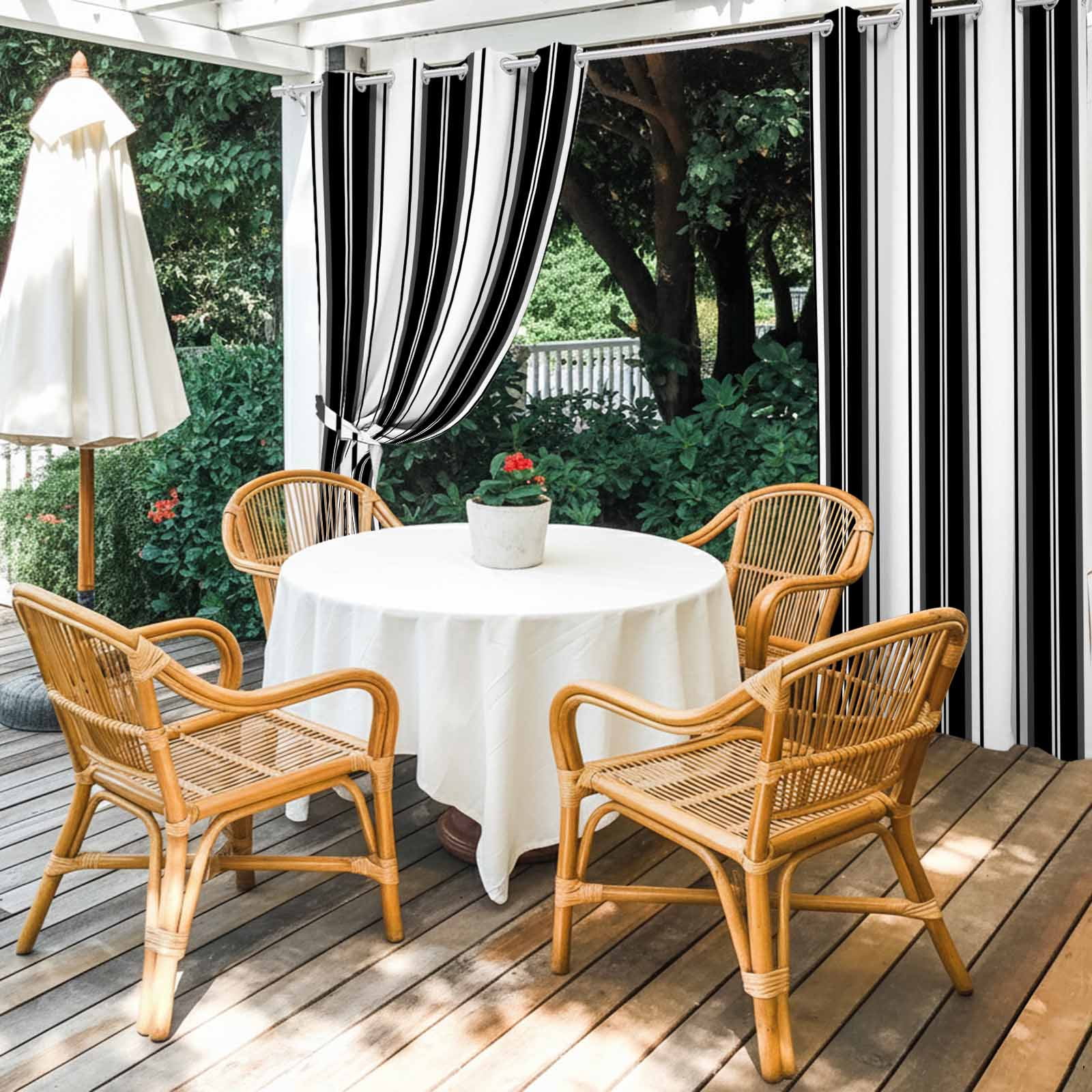 Black Striped Outdoor Curtains for Patio, Vertical Stripe Modern Minimalist Sunshade Privacy Drapes Grommet Waterproof Outside Curtains for Porch/Cabana/Balcony 54"x 108", 1 Panel