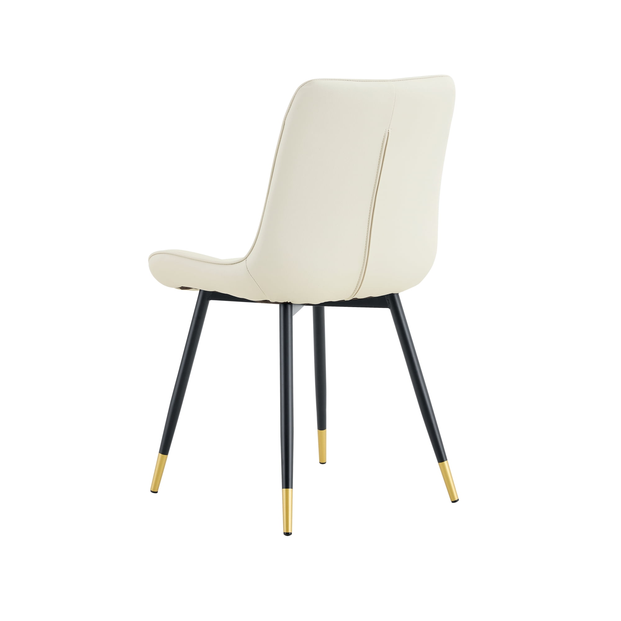 Leumius Dining Chairs Set of 2, Tech Fabric Upholstered Dining Chairs with Semi-Gloss Black Metal Legs, Gold-Trimmed Adjustable Non-Slip Feet, Vertical-Stitched High Back for Dining Room White