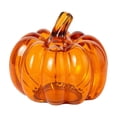 thumbnail image 2 of Orange Glass Pumpkin Decor, 4.5 Inch Autumn Translucent Pumpkin Storage Jar, Fall Seasonal Table Centerpiece, Halloween Thanksgiving Home Decoration for Mantel Shelf Countertop, 2 of 6