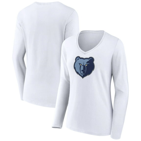 Women's White Memphis Grizzlies Logo Long Sleeve V-Neck T-Shirt