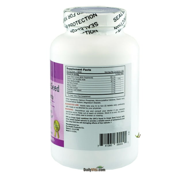NuHealth OPC-15 Grape Seed Extract, 100 mg - 300 Count