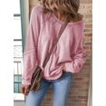 thumbnail image 4 of Womens Sweatshirt Oversized Casual Crewneck Long Sleeve Pullover Off the Shoulder Waffle Knit Tops Pink L, 4 of 5