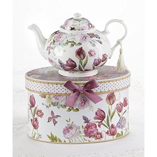 Delton 9.5 x 5.6" Porcelain Teapot in Gift Box, Tulip