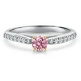 thumbnail image 3 of Gem Stone King 925 Silver and 10K Yellow Gold Pink and White Lab Grown Diamond Engagement Ring for Women | 0.36 Cttw | Round 3.5MM | Gemstone April Birthstone | Size 5, 3 of 6