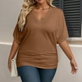 thumbnail image 4 of Ediodpoh Women's Plus Size V Neck T Shirt Casual Stretchy Waist Comfortable Summer Fall Top for Everyday Wear with Jeans Womens Tops Coffee XXXL, 4 of 5