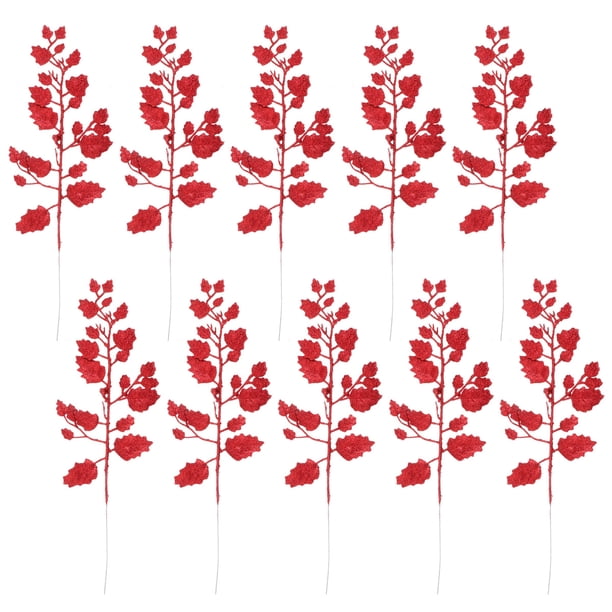 10 piezas de polvo de brillo hojas de simulación de Navidad adorno de hoja de imitación decoración del hogar