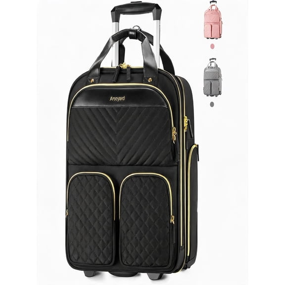 Underseat Carry-On Luggage with Wheels Multiple Compartments Airline-Approved Personal Item Bag Lightweight Rolling Suitcase Black