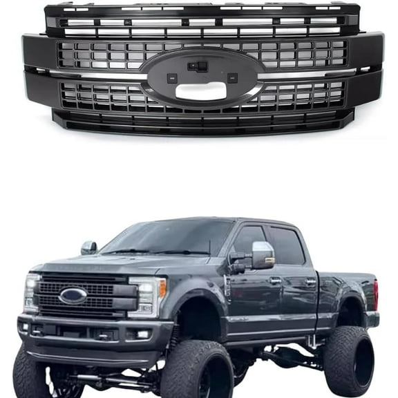 Magnetic Gray Front Grill W/Black Insert Compatible with Ford F250 F350 F450 Super Duty XL/XLT/Platinum/Limited/Lariat/King Ranch 2017 2018 2019 Models, No Emblem, Replacement for HC3Z8200BC
