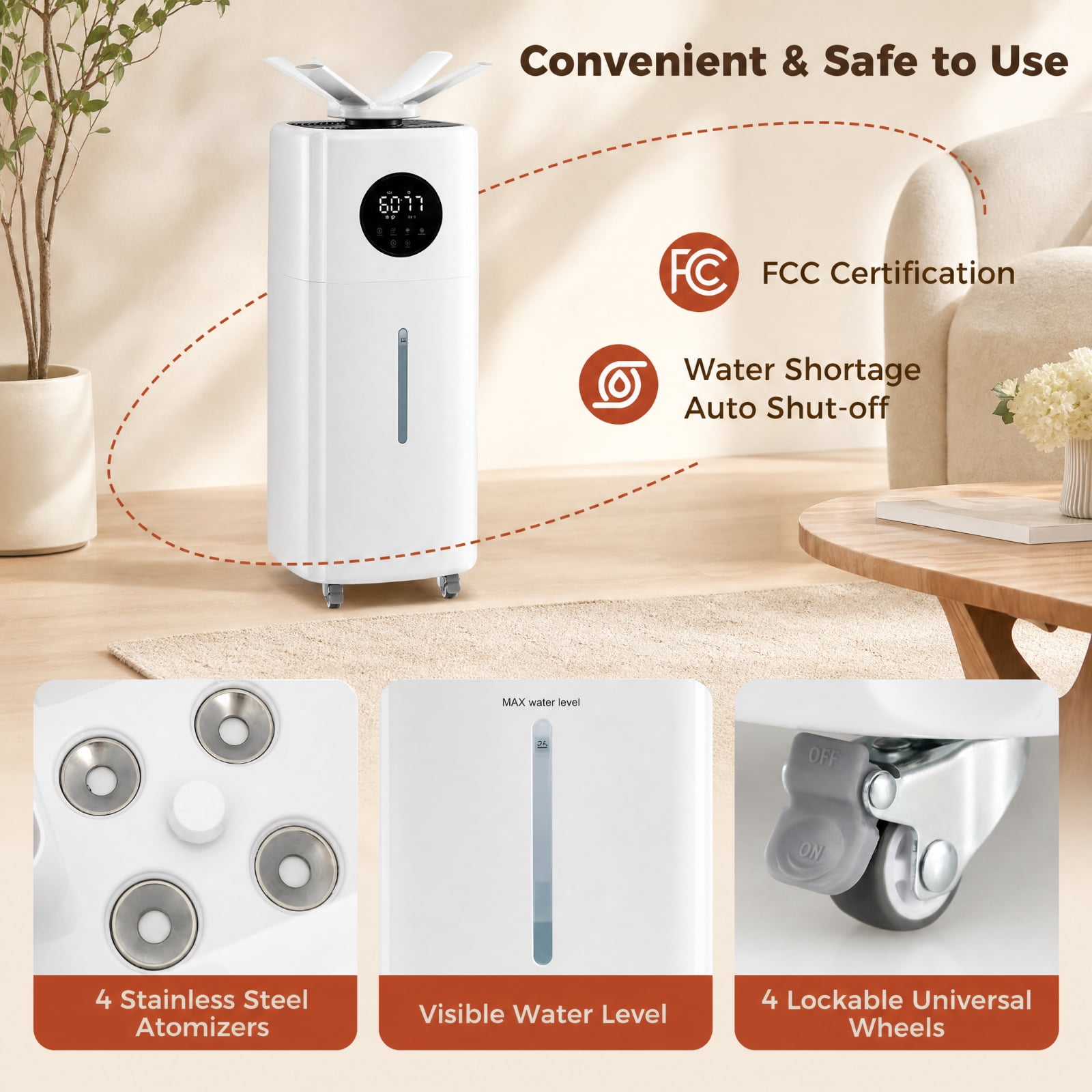 RUIE 5.5 Gallon Humidifier for Large Room, Cool Mist Humidifier for Home Bedroom with 360 Degree Nozzles and Wheels, Top Fill Humidifier with Remote and Timer, 2000 Sq Ft, White