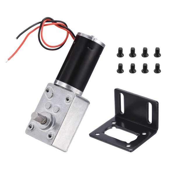 Motor de engranaje Worm DC 12V 260RPM Uxcell, motor de reducción de velocidad de alto par reversible con ejes dobles de 0.31" y soporte de montaje con tornillos para cortinas eléctricas
