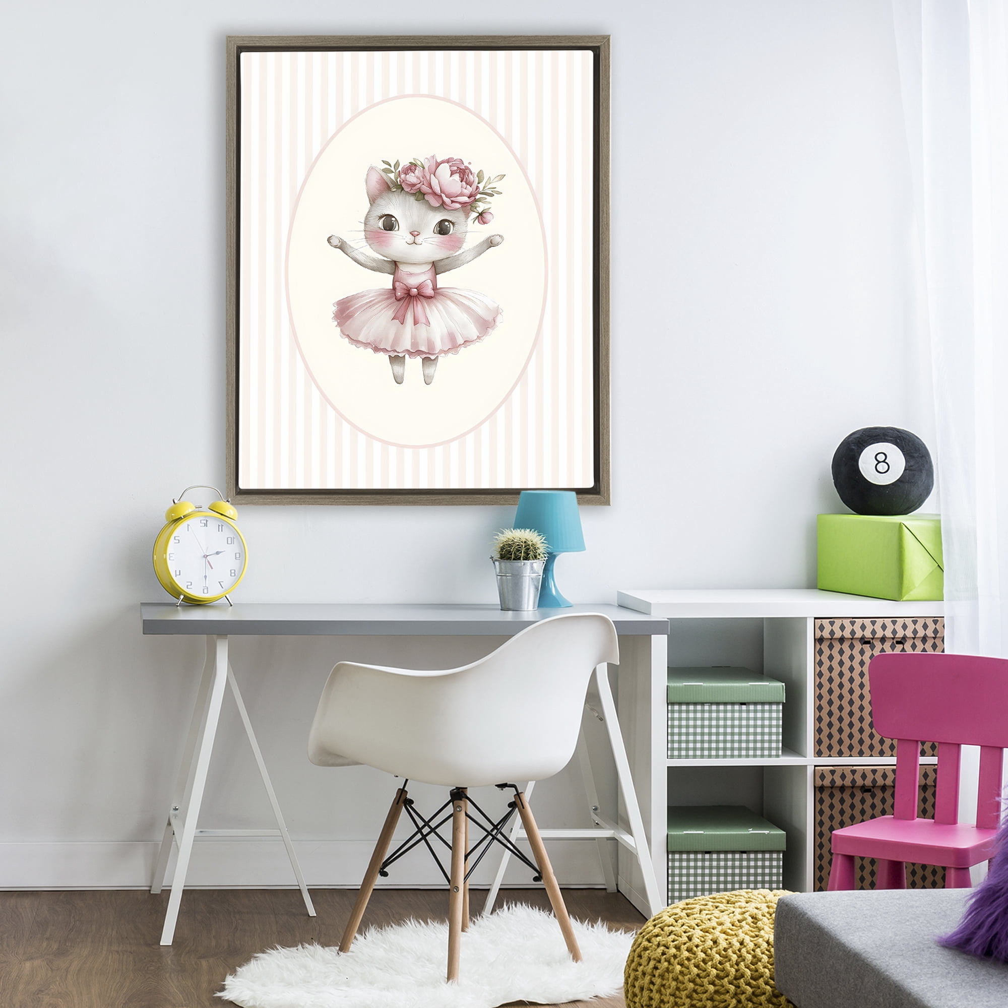 Stupell Industries Nursery Ballerina Cat Striped Brown Framed Floater Canvas Wall Art, design by LSR Design Studio