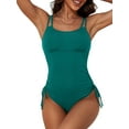 thumbnail image 1 of Womens Tummy Control One Piece Monokini Swimwear Side Tie Bath Suit Sexy Ribbed Swimsuit, 1 of 7