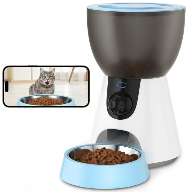 Comedero Gato Automatico, 2.4G/5G WiFi, Audio bidireccional, Visión Nocturna, 4L Dispensador Comida Gatos/Perros, Control de App, 1-10 Comidas al Día, Grabador de Voz 10s