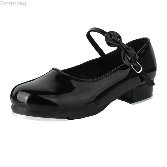 Zecgelong Girls Low Heel Tap Dance Shoes with Bow Little Kid Big Kid 4-12 Years Buckle Soft Sole Breathable Footwear