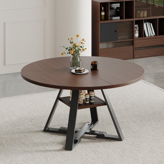 Black Walnut Round Dining Table, 45.3" - Modern Pedestal Table for Dining Room
