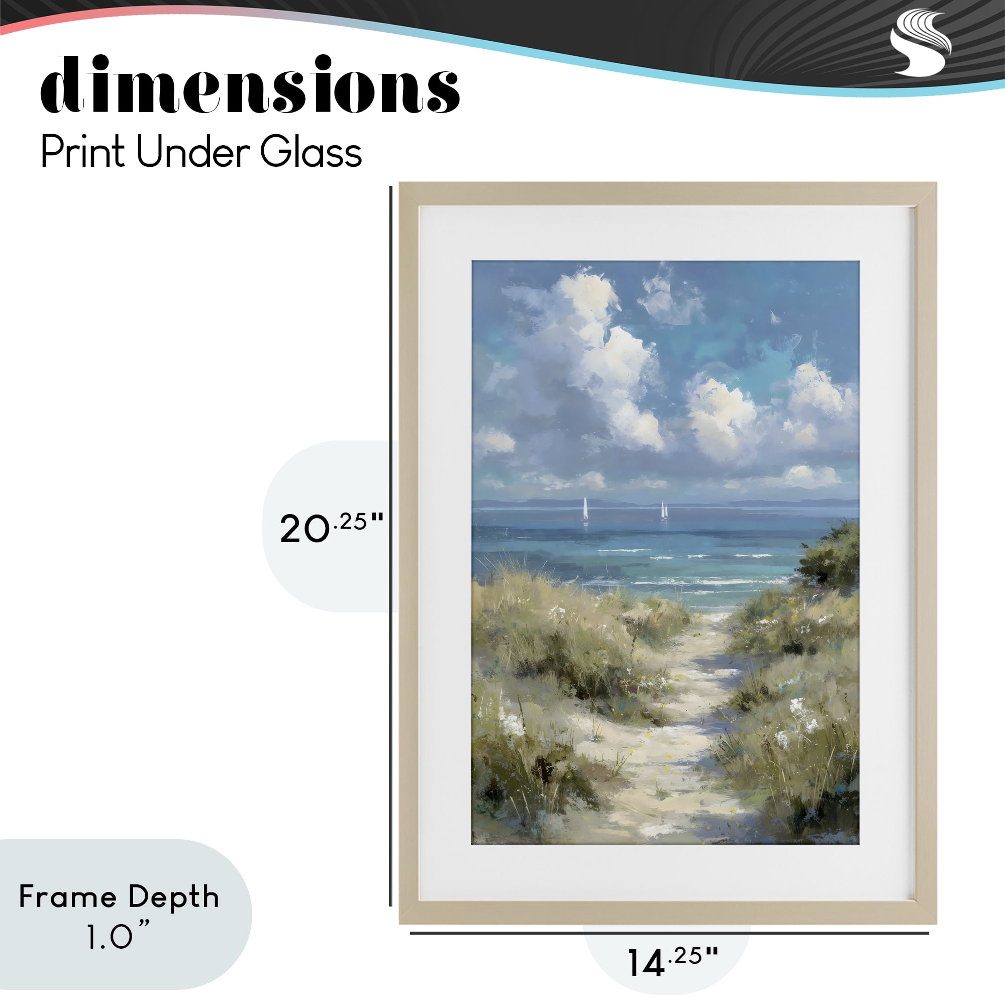 Stupell Industries Impressionist Clouds over Beach Path Birch Framed Print Under Glass, design by Petal Prints Design