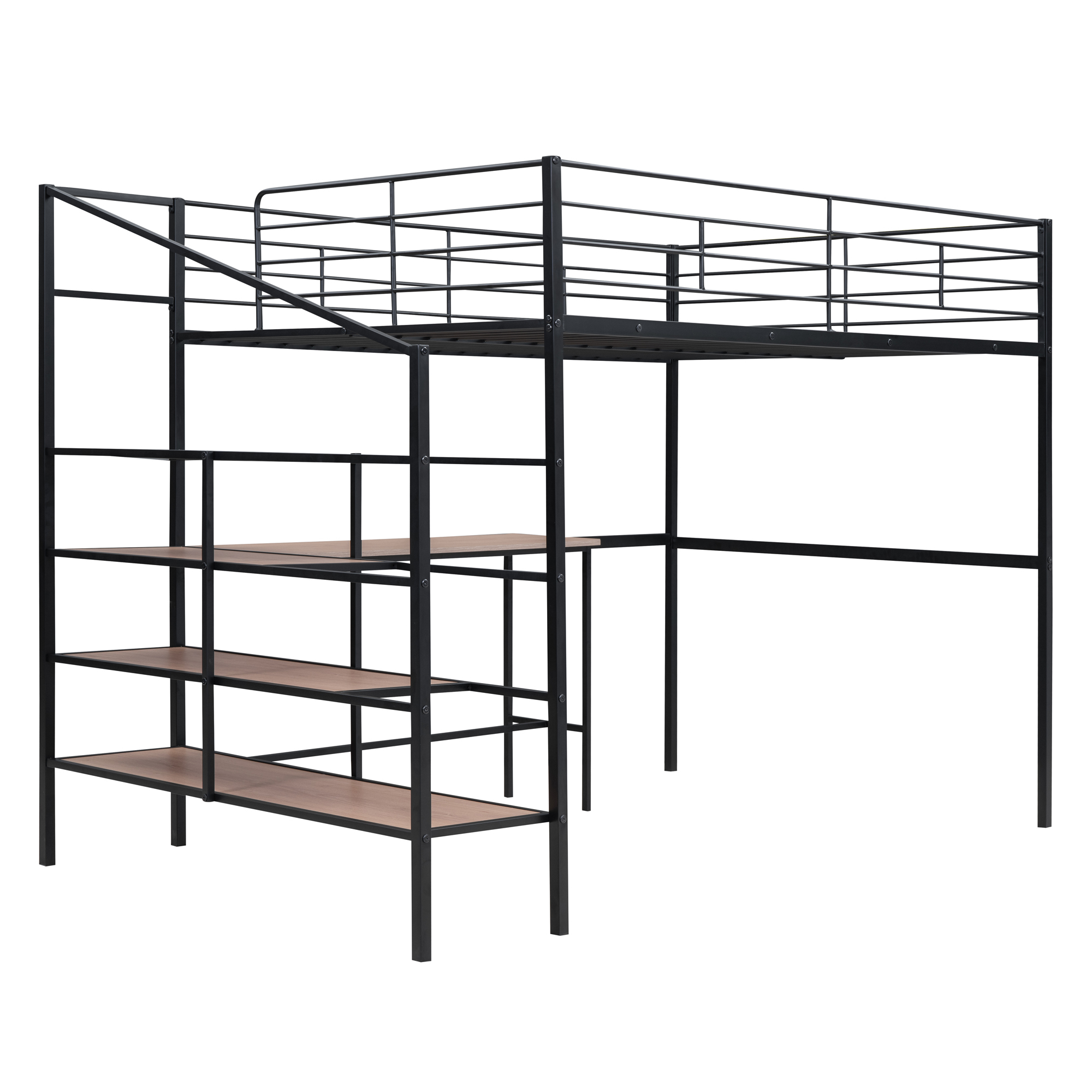 Full Size Loft Bed with Desk and Lateral Storage Ladder,Metal Loft Bed for Kids,Black