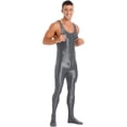 thumbnail image 5 of YEAHDOR Mens Glossy Full Body Unitard Sleeveless Gym Sports Wrestling Singlet One Piece Bodystocking Bodysuit Jumpsuit Dark Grey XL, 5 of 7