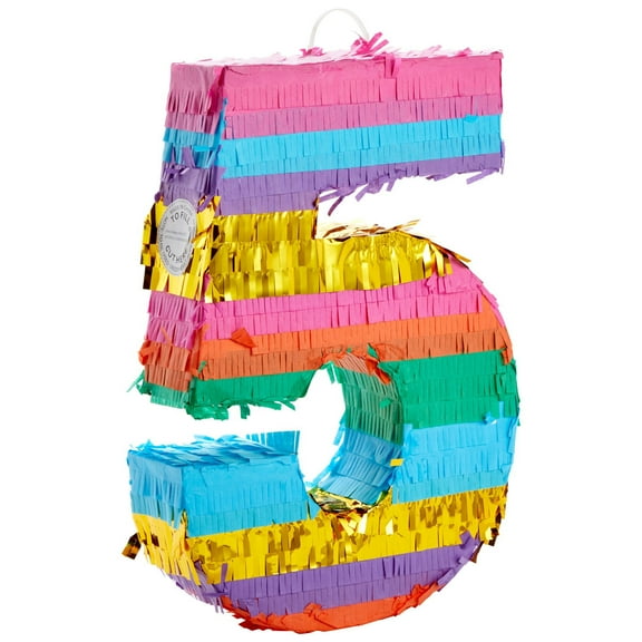 BLUE PANDA Rainbow Number 5 Pinata for Kids Ages 3-14 Birthday Party Decoration, Fiesta, Cinco de Mayo Celebration, Small (12 x 16.5 x 3 In)