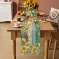 thumbnail image 2 of Sunflower Table Runner 72 Inches, Summer Eucalyptus Botanical Floral Teal Brown Wood Bed Runner Dresser Scarves Tabletop for Indoor Outdoor Parties/Ceremony/Banquet, 16" x 72", 2 of 9