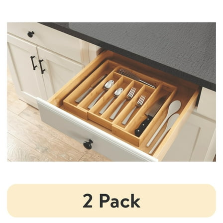 (2 pack) Better Homes & Gardens Natural Bamboo Expandable Silverware Organizer, 13.98 x 10.04-15.35 x 1.97 inches