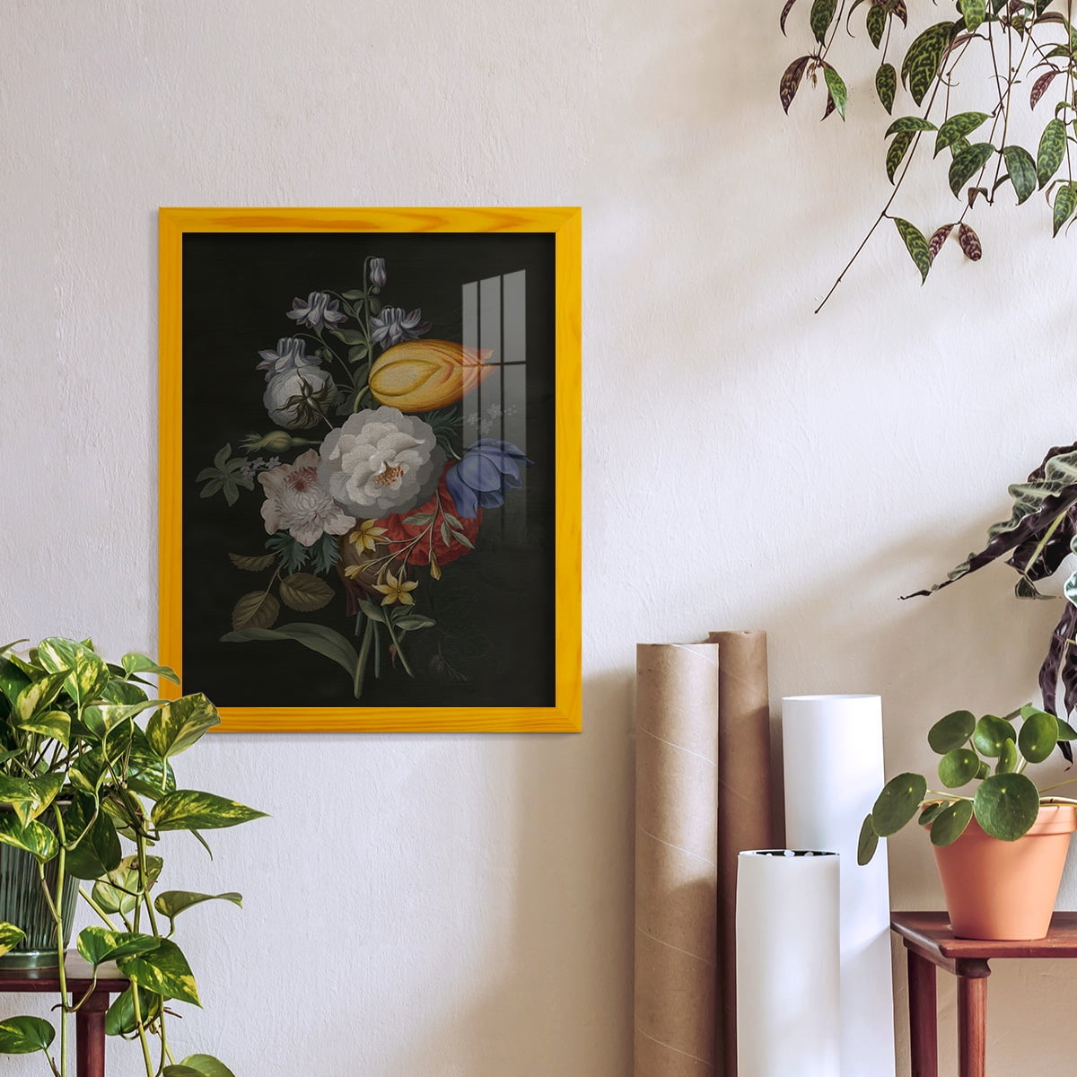 Dramatic Bouquet III -Framed Print w/glass-Sunflower Yellow