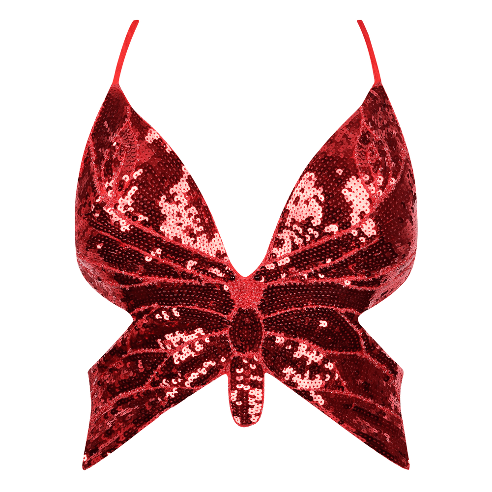 PrettyGuide Women's Glitter Sequin Butterfly Top Sexy Halter Lace
