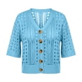 thumbnail image 6 of Sewkxo Short Sleeve Summer Cardigan Sweaters for Women 2026 Lightweight Shrug Crochet Beach Cover Ups,Light Blue XS, 6 of 8