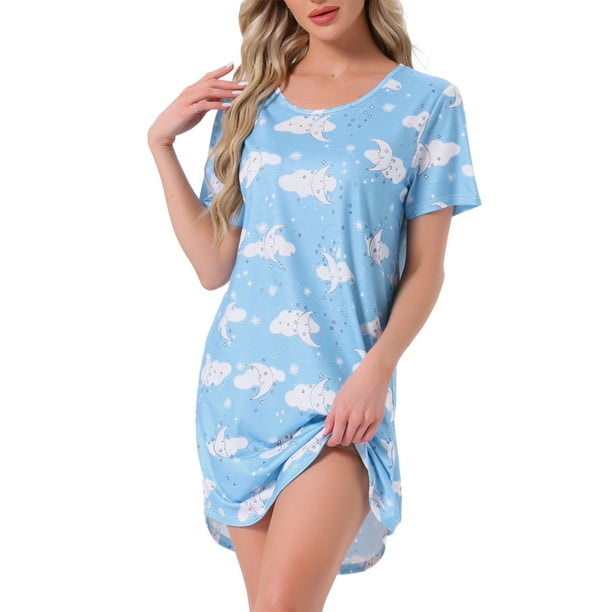 Camisón T-shirt de mujer Inspire Chic, vestido de pijama, colorido, a rayas, con mangas cortas, bata de noche, S Nube Luna