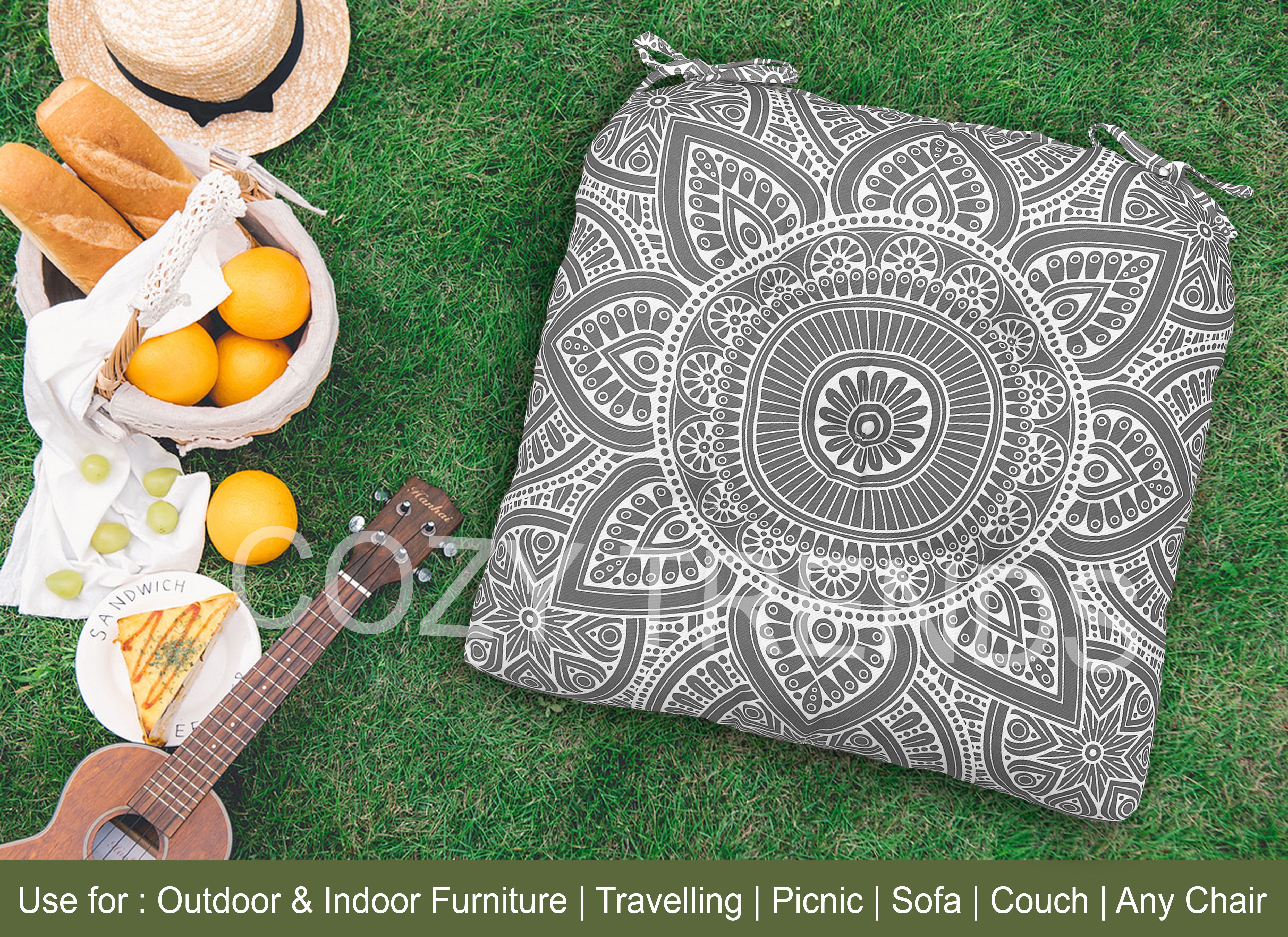 Indoor Outdoor Waterproof Chair Seat Pads Cushion |19x19 Inches – Thick Patio Garden Furniture Cushions with Ties