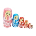thumbnail image 1 of Juego de 6 muñecas rusas apilables de madera, pintadas a mano, para el hogar, la mesa, la oficina, niños y adultos. rosa, 1 of 9