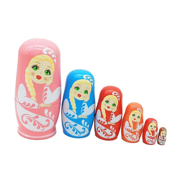 Juego de 6 muñecas rusas apilables de madera, pintadas a mano, para el hogar, la mesa, la oficina, niños y adultos. rosa