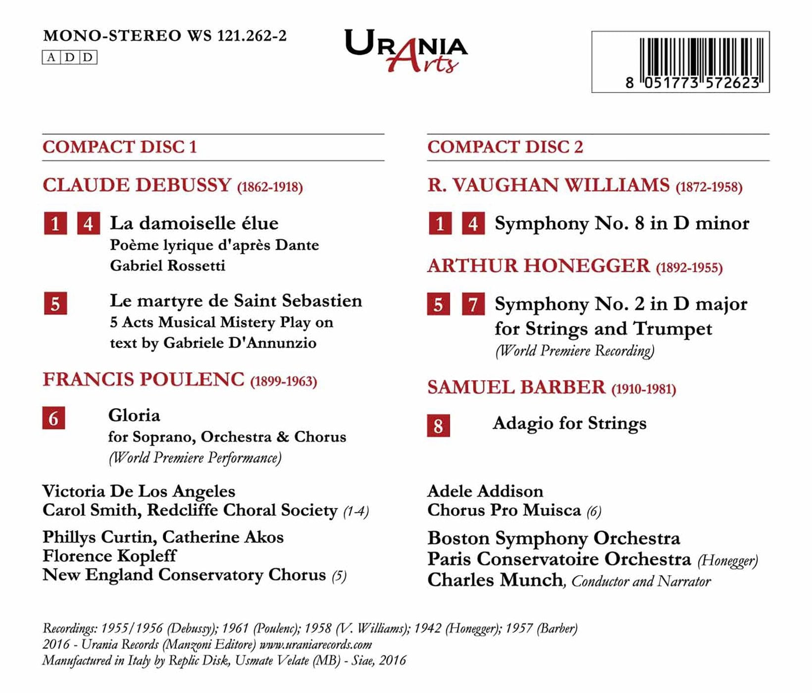 Barber / Debussy / Victoria de los Angeles / Smith - Munch Conducts Debussy, Poulenc And Barber - Music & Performance - CD