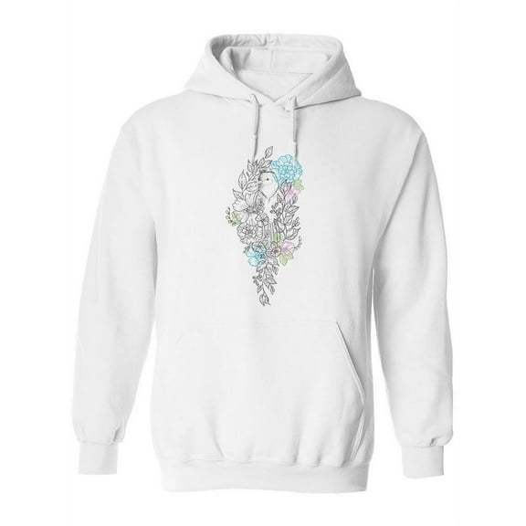 Birds And Flowers Line Drawings  Hoodie Women -Image by Shutterstock, Female 3X-Large