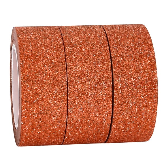 3 Rolls 30mx15mm Washi Glitter Tape Dark Goldenrod Decorative Adhesive Tape Foil Paper Masking Tapes Craft Stick On Sticky Trim for DIY Scrapbook Gifts Wrapping Car Furniture Walls
