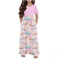 thumbnail image 2 of Cowsor Big Girls Short Sleeve Round Neck Easter Print Dress Casual Maxi Gown with Pockets Comfortable Holiday Outfit for 4 to 14 Years Old Kids Spring Parties, 2 of 6