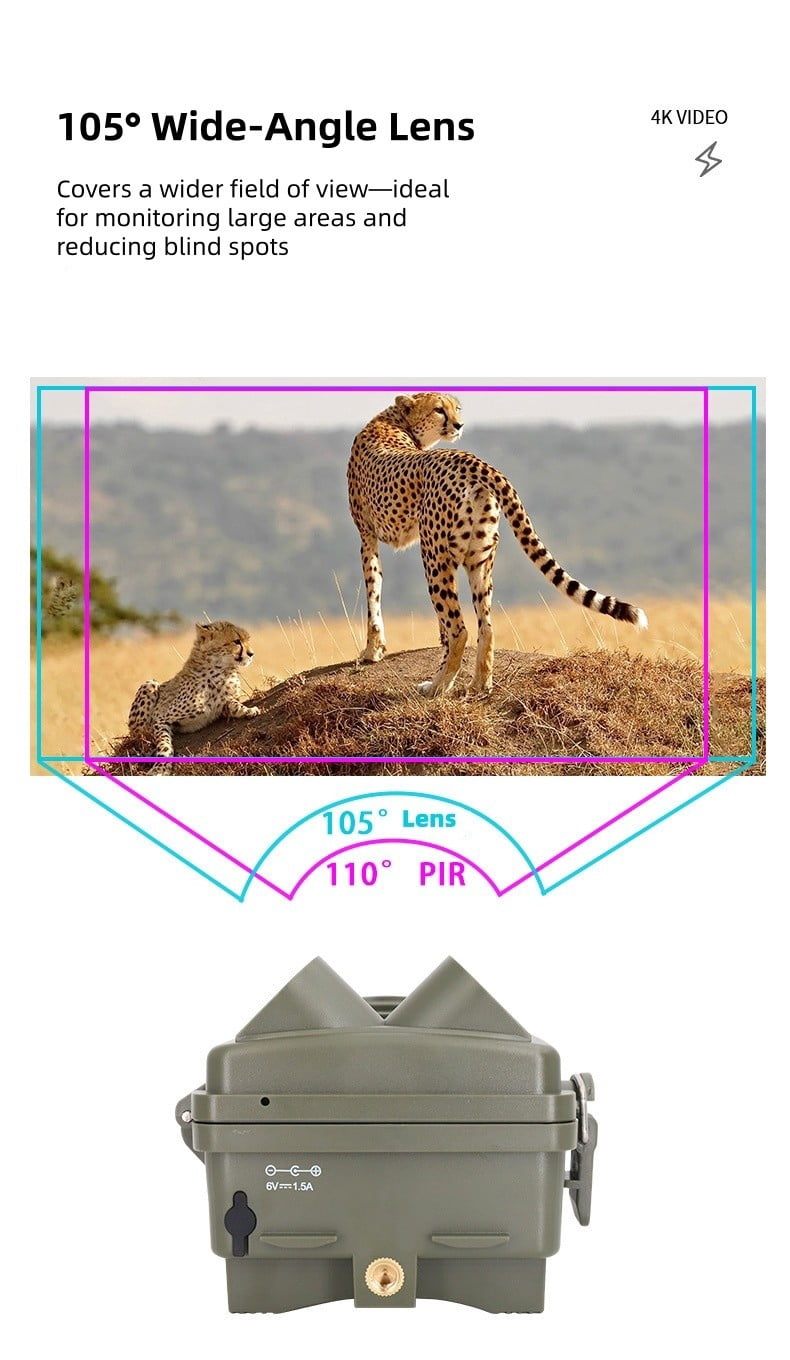 Trail Camera with Infrared Night Vision, Motion Activated Game Camera with 4K Video, Fast Trigger & Wide Angle Lens, Wildlife Camera with IP66 Waterproof for Outdoor Use