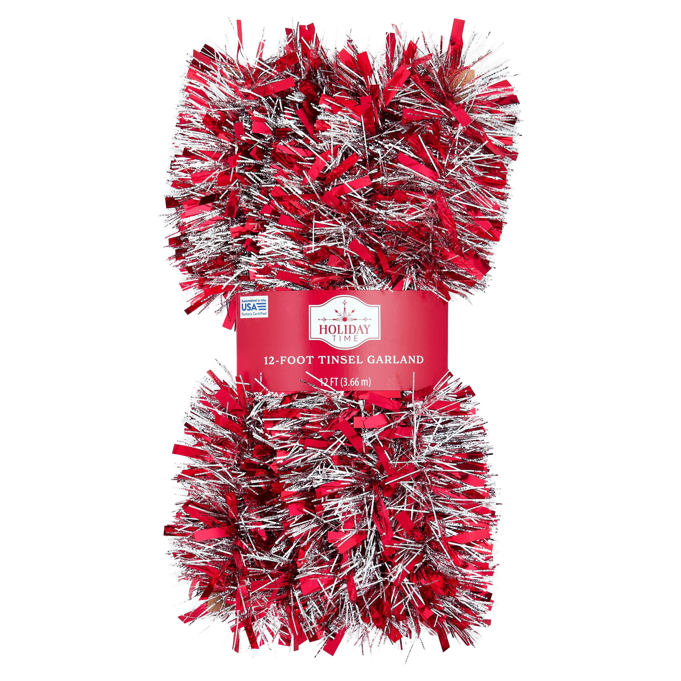 Tinsel Christmas Garland, Red and Silver, 12', by Holiday Time