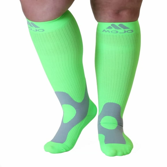 Mojo compression Socks - 4XL Neon green for Deep Vein Thrombosis Lymphedema, 20-30mmHg Unisex Sport Stockings, Size XXXX-Large - 1 Pair