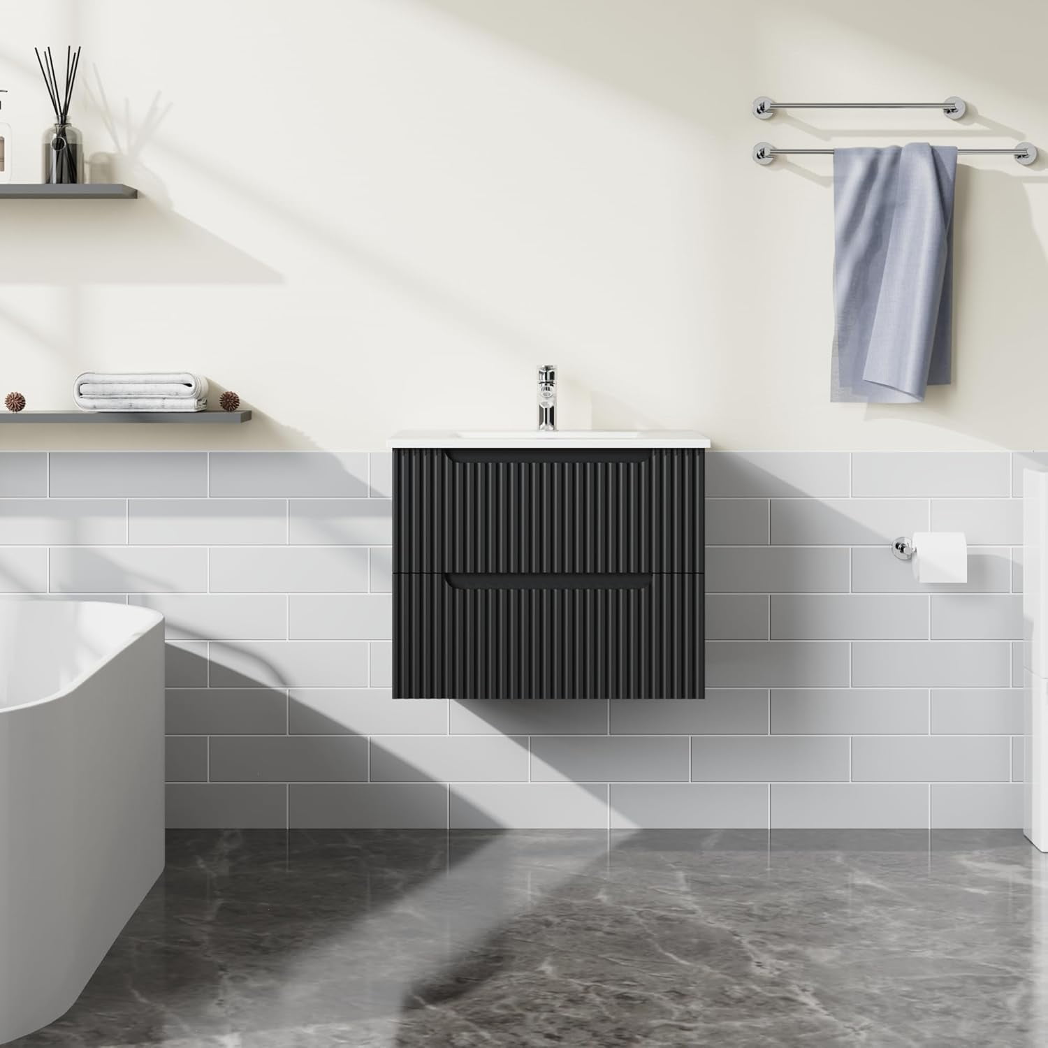 Goodyo 24" Wall Mounted Bathroom Vanity with Sink Floating Bathroom Cabinet Sink Combo, Soft-Close System, 2 Extra Big Drawers, Black