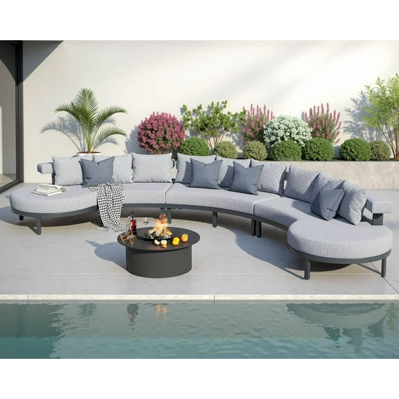 ARYARD 11-Seat Aluminum Curved Patio Sectional Sofa Set with Cushions for Backyard Lounge