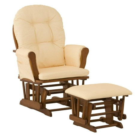 Stork Craft Custom Hoop Glider & Ottoman-Color:Yellow Gingham Cushions,Finish:Cognac Finish