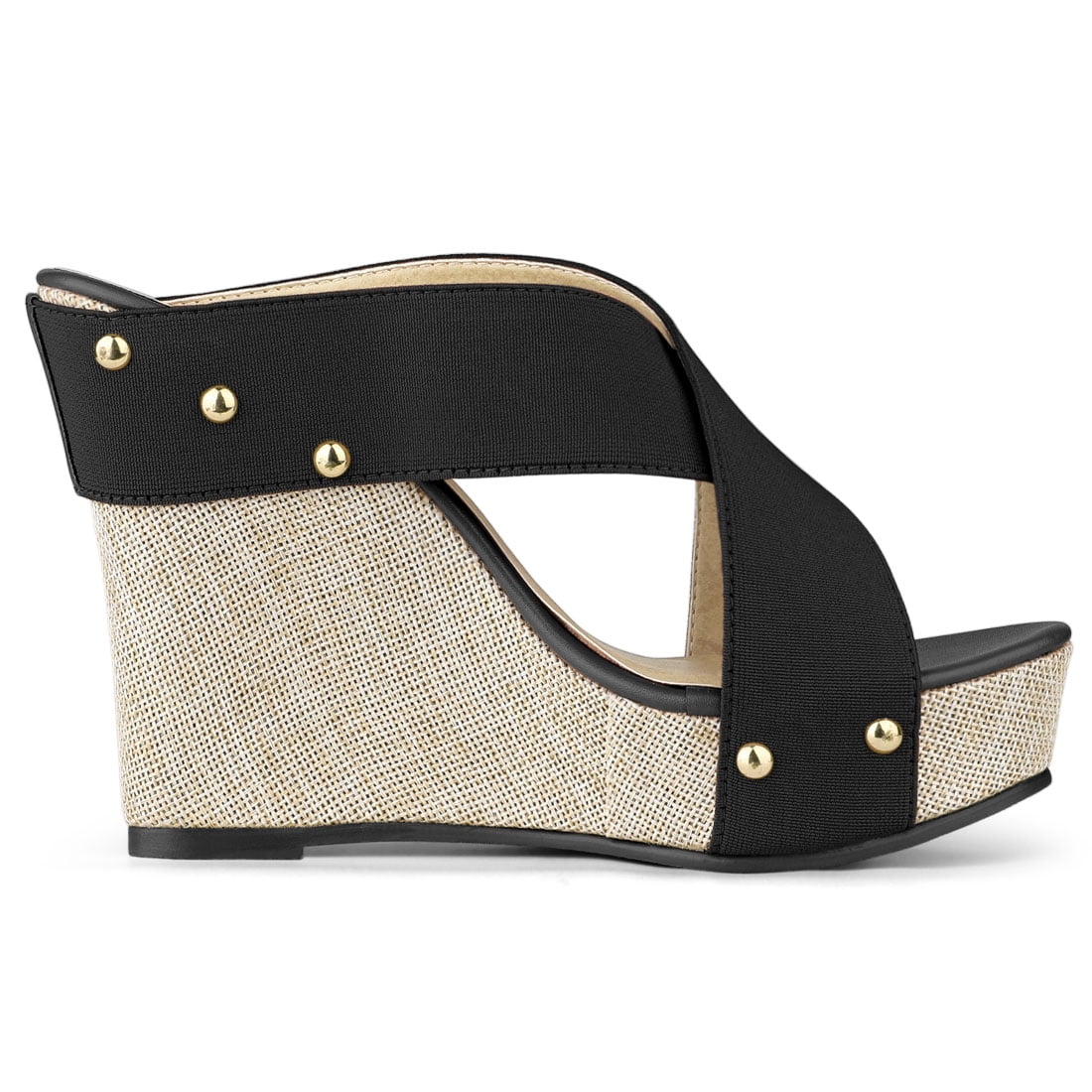 DARING DIVA Women's Stylish Open Toe Linen Platform Slide Wedge Sandals Black 7.5