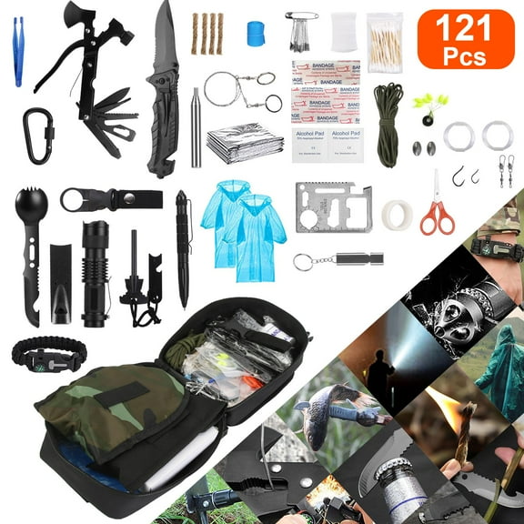 Moclever 121Pcs Professional Survival Kit, Emergency Survival Gear First Aid Kits for Camping Hiking Hunting & Survival Preparedness