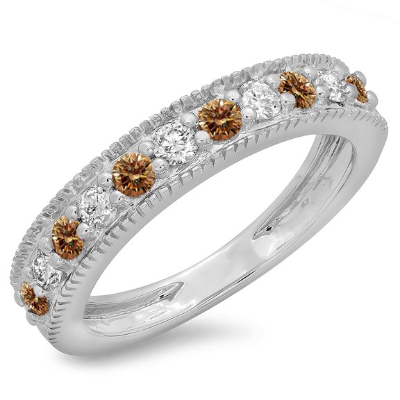 Dazzlingrock Collection 0.50 Carat (ctw) 14K Champagne & White Diamond Millgrain Wedding Band 1/2 CT, White Gold, Size 4