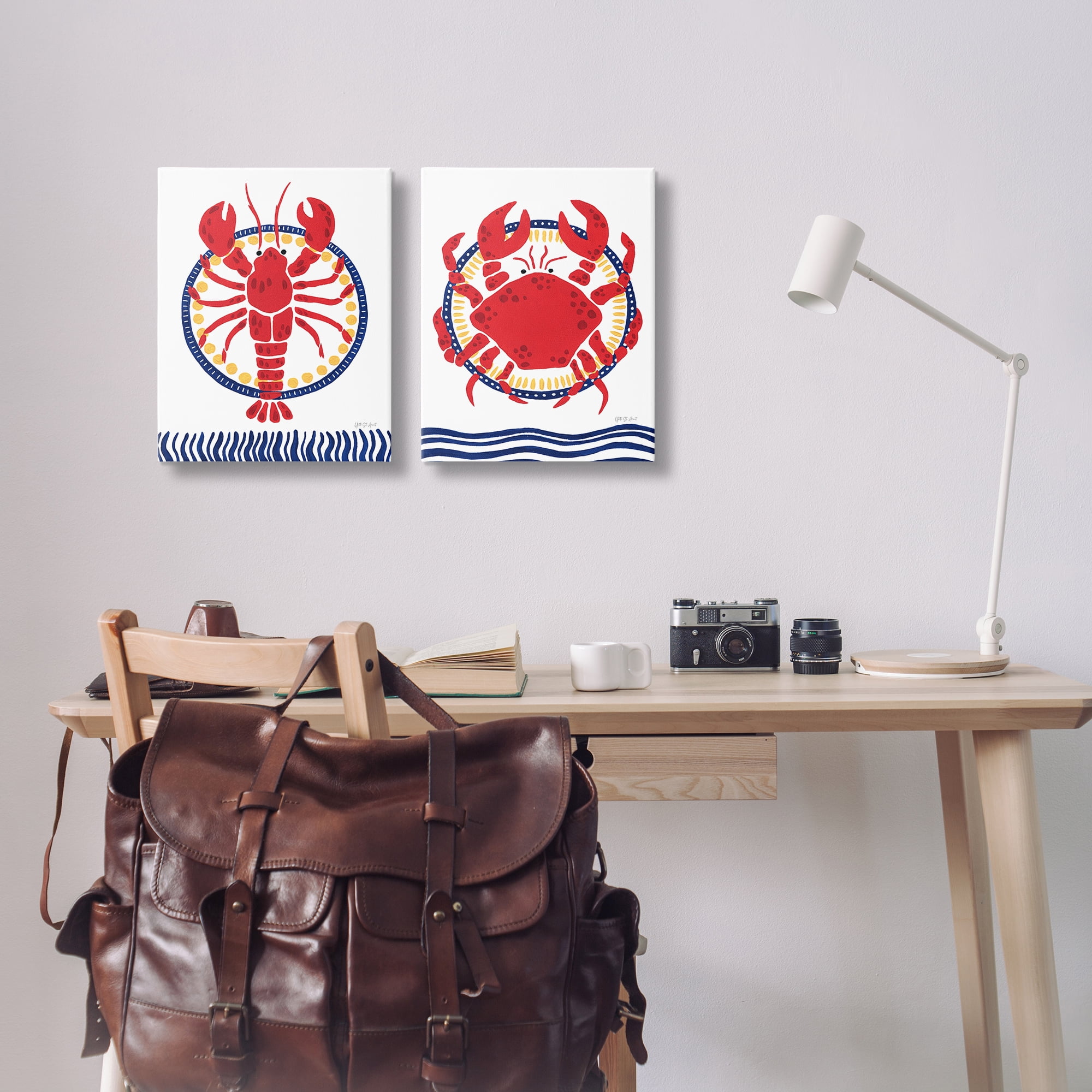 Stupell Industries Coastal Lobster & Crab Animals Painting Wrapped Canvas Art Print Wall Art, 16 x 20, Set of 2