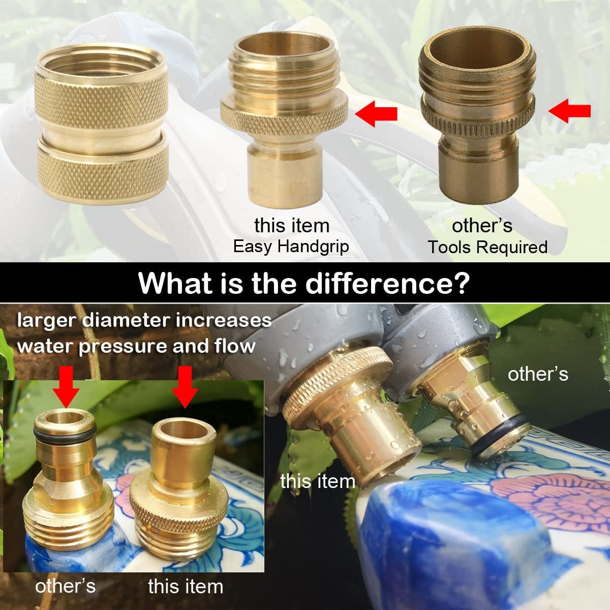 HRTGFD-Brass 4-Piece Quick Connect Garden Hose Fittings 2 Sets